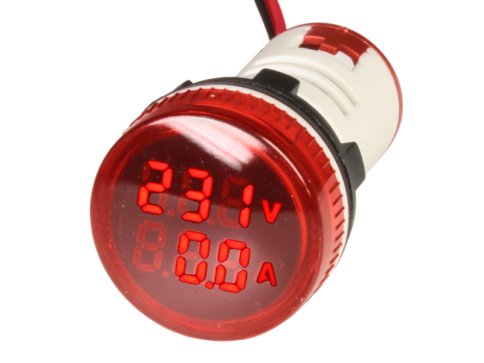 SWITCHTRONIX - Voltímetro - Amperímetro Digital - 50 .. 450 Vca - 0 .. 100  Aca - Rojo - Ø22mm