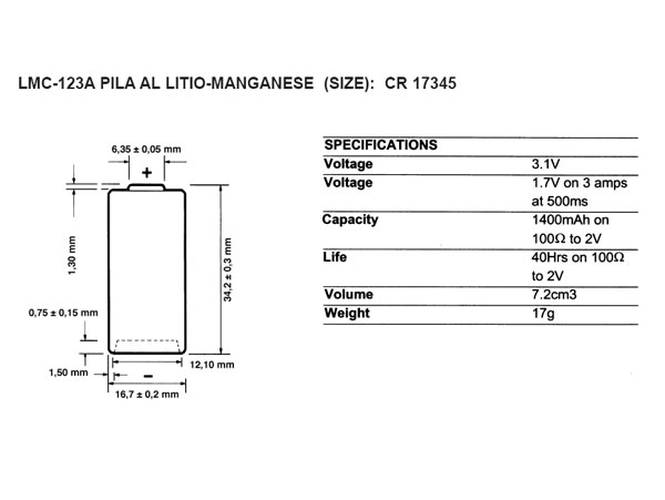 Procell CR123 - Pile Lithium - 3 V - 1500 mAh - 2/3A