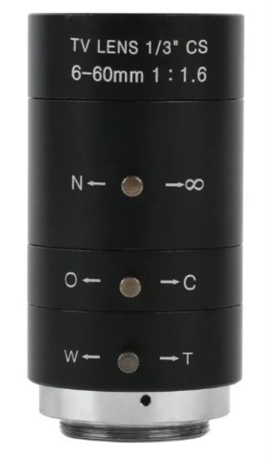 Lente Varifocal 6-60 mm - Montaje CS - F1.6 - Zoom manual - Enfoque Iris