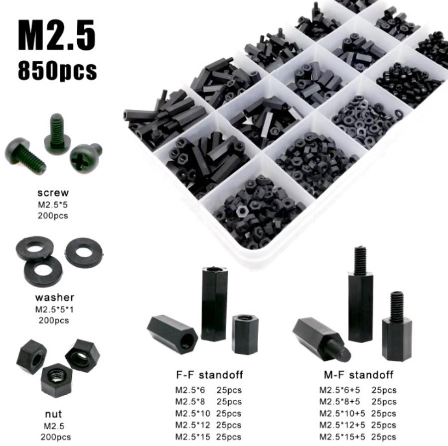 M2.5 Nylon Hex Standoff Kit -M2.5 - 850 Pcs