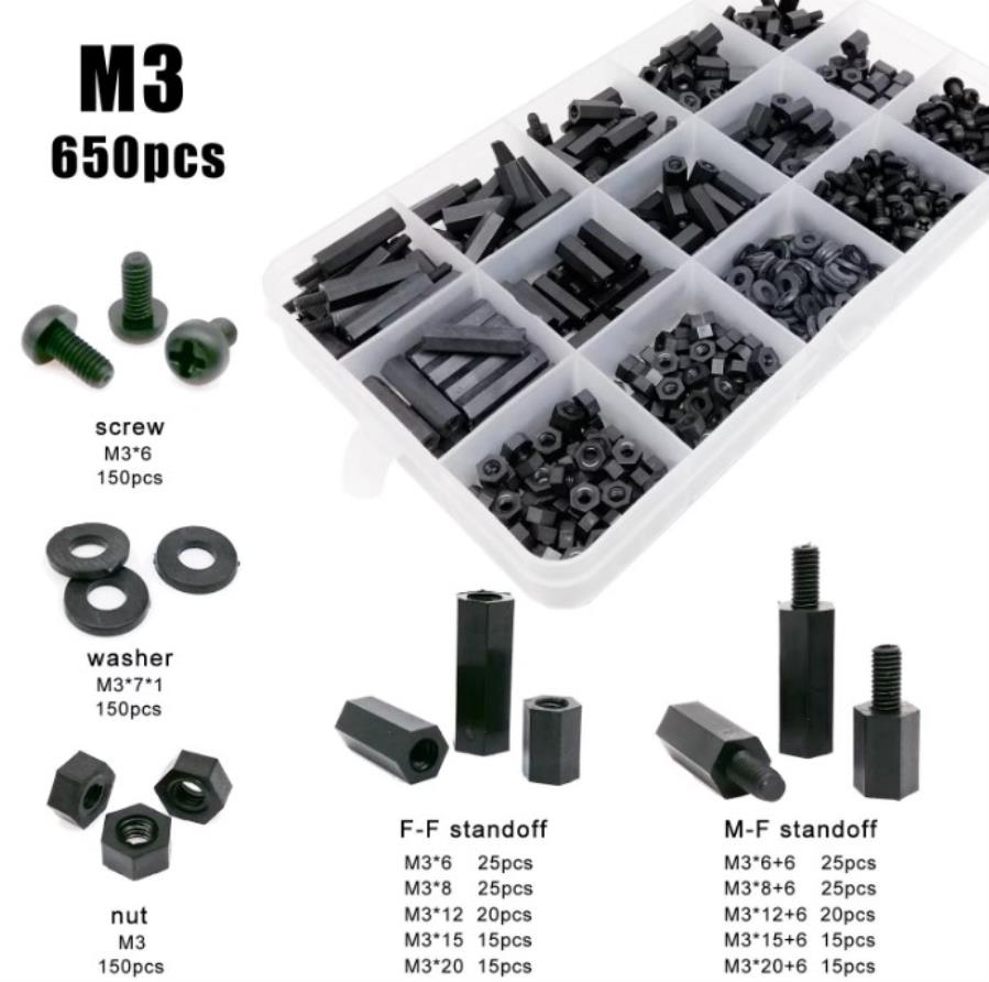 M3 Nylon Hex Standoff Kit - 650 Pcs