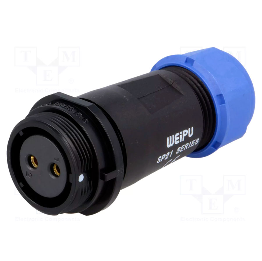 WEIPU SP21 Series IP68 - 2 Contacts Ø21 Waterproof Female Cable-Mount Connector - IP68 - SP2111/S2II-1N