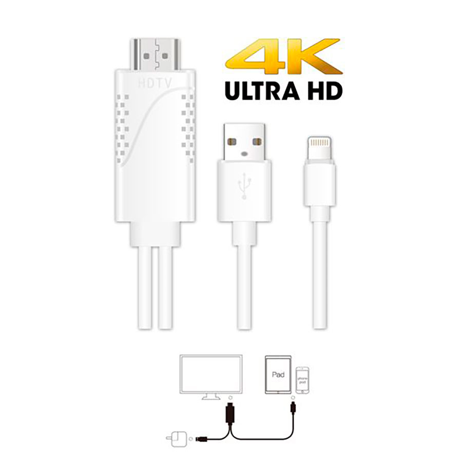 Conexión MHL Lightning HDMI - Cable TV para Iphnoe a HDMI con carga USB