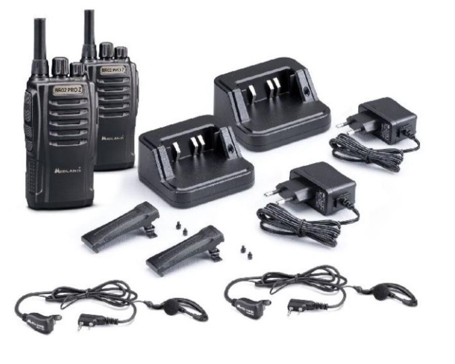 Midland BR02 PRO Z PACK 2 - Professional Walkie Talkie + Charger + Headphones MA-21LKi - 2 Units Pack - C1524