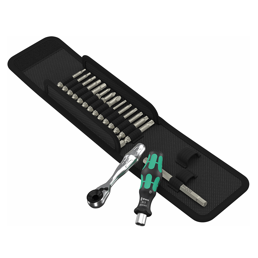 Wera Fensterbau Set F 1 - WERA Tool Case with 60-Tooth Ratchet 8001A, Bit Holder and 15 Bits - 05222801001