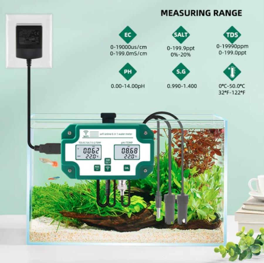 YIERYI YY-W9909 - Medidor inteligente de calidad del agua: pH, TDS, EC, salinidad, SG y temperatura - Bluetooth y WiFi