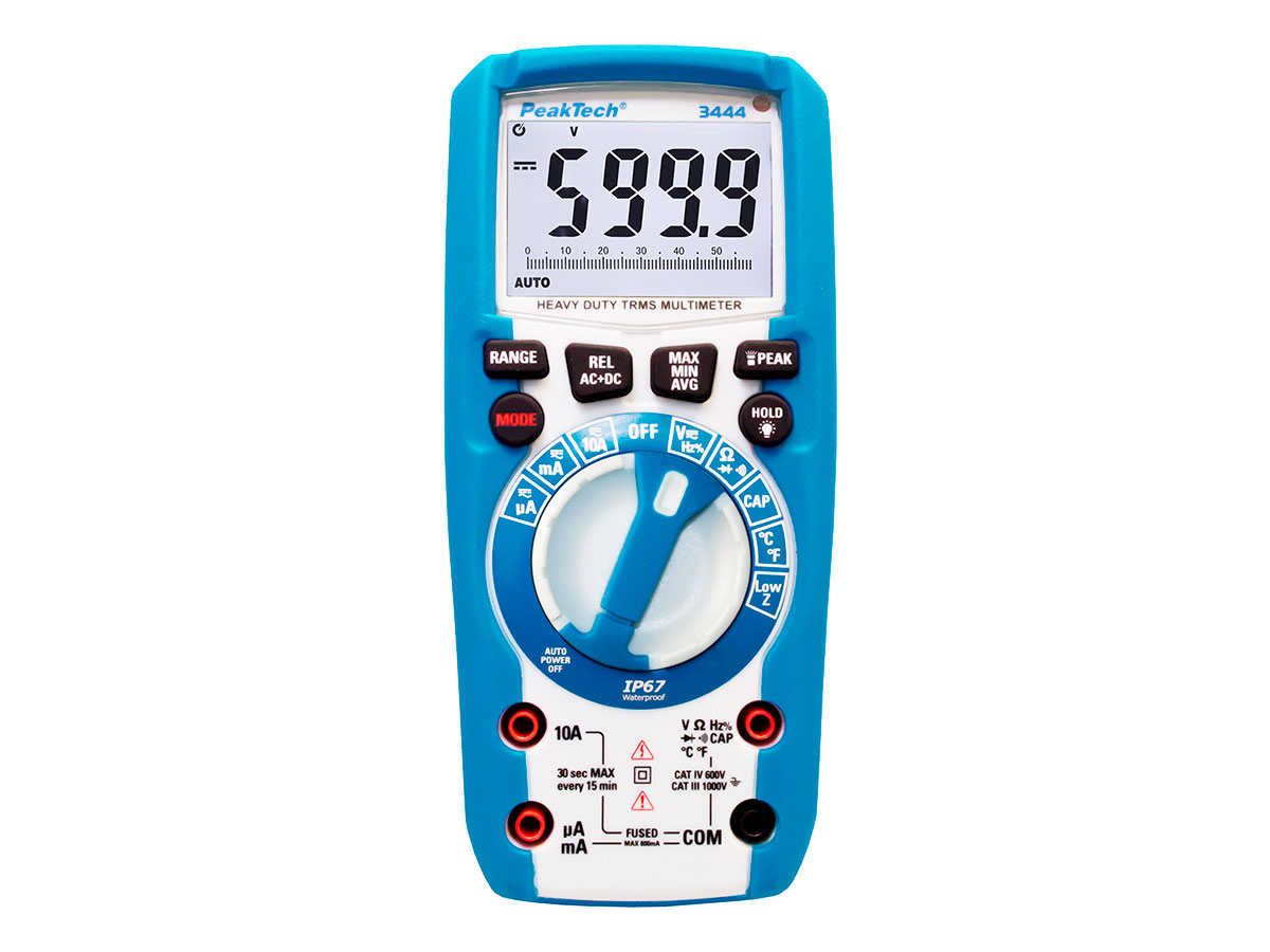 PeakTech 3444 - Digital Multimeter - 1000 Vac/Vdc - TrueRMS - Counts - Illuminated Function Buttons