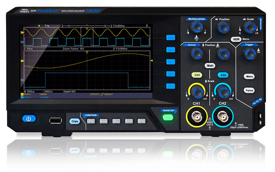 PeakTech P1400 - Oscilloscope numérique 2 voies 5 MHz, 100 MS/s