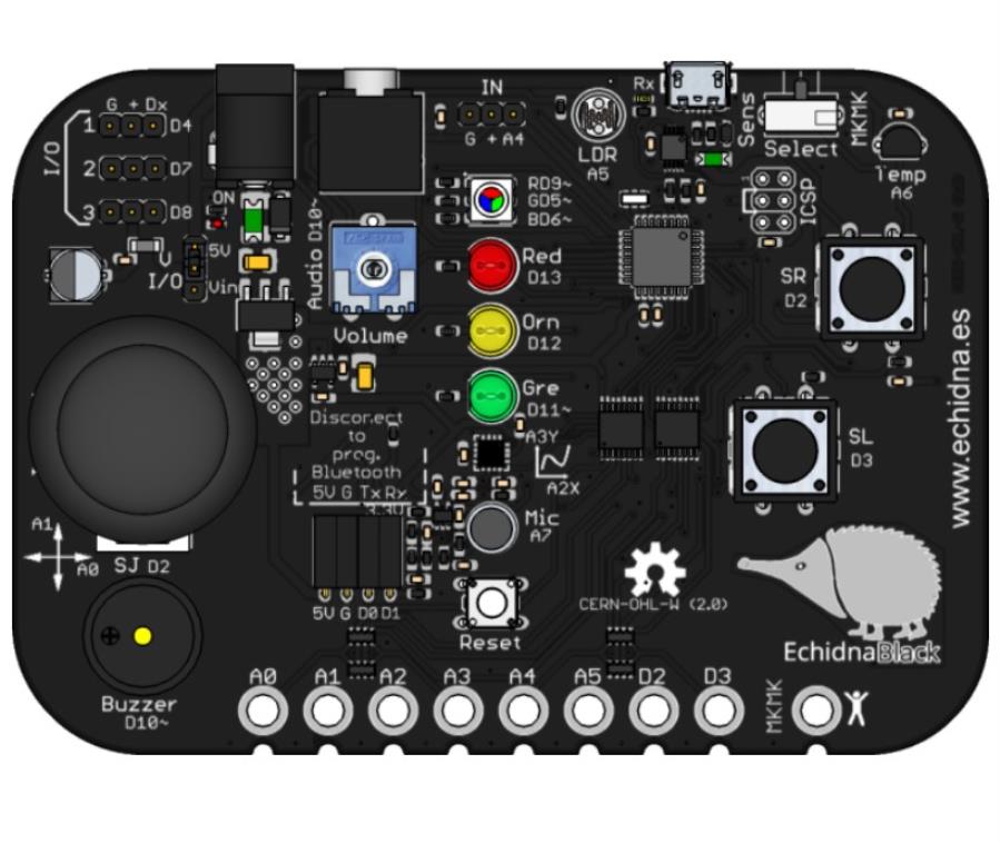 Echidna Black - Módulo compatible con Arduino NANO y Arduino UNO - Incluye sensores y salidas - Bluetooth - N8607