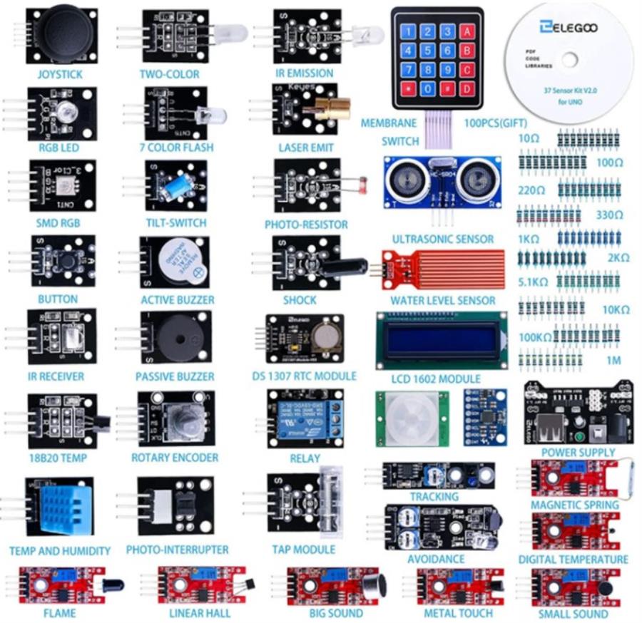 Elegoo 37 Sensor Kit V2.0 - Kit of 37 sensor modules with tutorial for Arduino UNO / R3 / MEGA / Nano